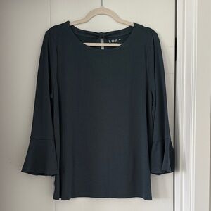 LOFT Elegant Teal Flared Sleeve Blouse